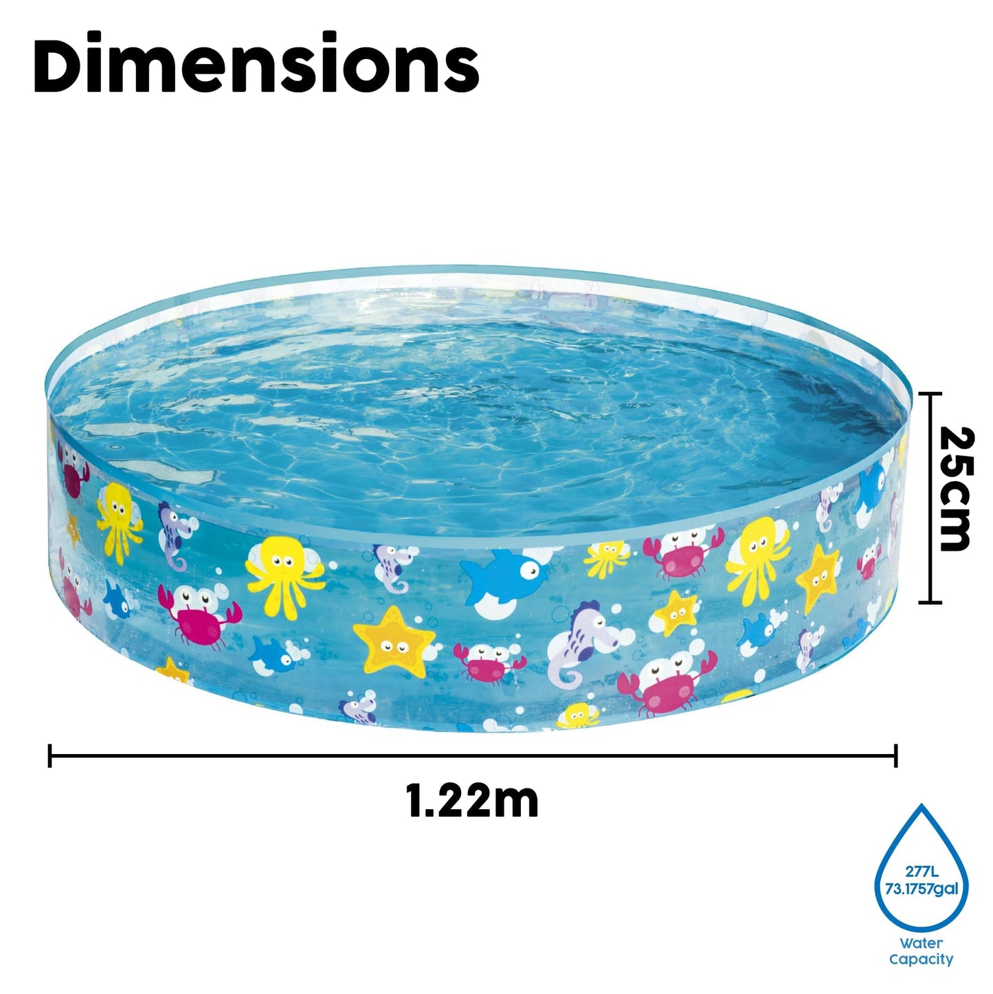 Bestway Sea Creature Paddling Pool Kiddie Swimming Pool, Inflatable Above Ground Pool, Outdoor Garden Pool, Blue, 48 x 10 Inch