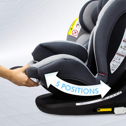Reecle 360 Swivel Baby Car Seat with ISOFIX, Group 0+1/2/3 (0-36 kg), Approx. 0-12 Years (Grey)
