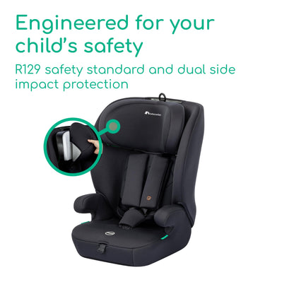 Bebeconfort Ever i-Safe, Evolutive Car Booster Seat, 15 Months - 12 Years, 76-150 cm, Toddler Car Seat, R129 Safety, Side Impact Protection, 11 headrest Positions, Built-in armrests, Full Black