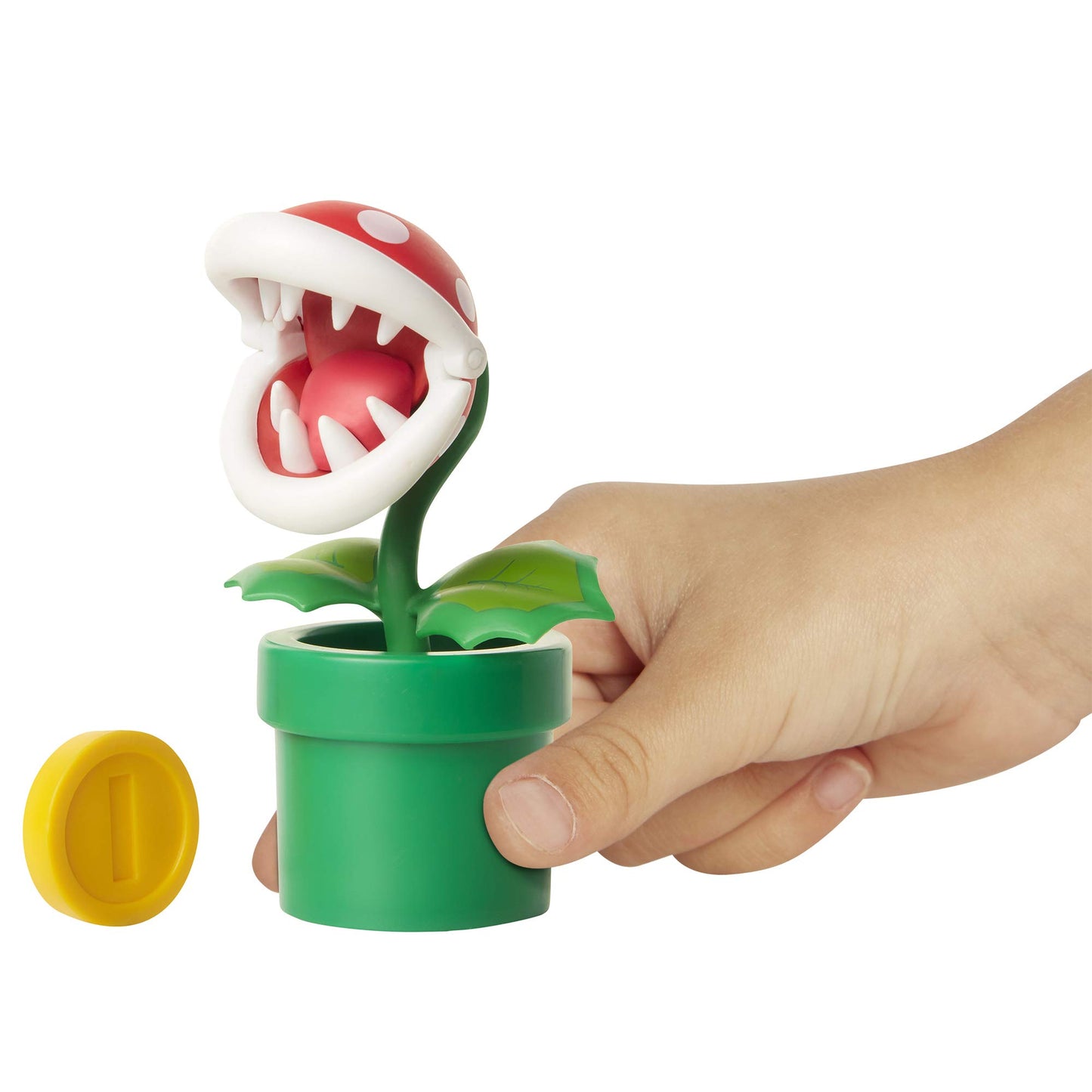 Nintendo Piranha Plant figurine with Question Box, multicoloured, 10 cm, collectible toy from Jakks Pacific.