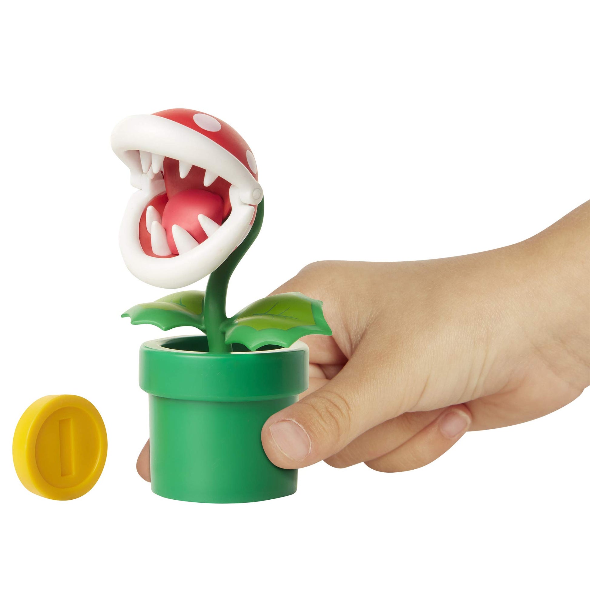 Nintendo Piranha Plant figurine with Question Box, multicoloured, 10 cm, collectible toy from Jakks Pacific.