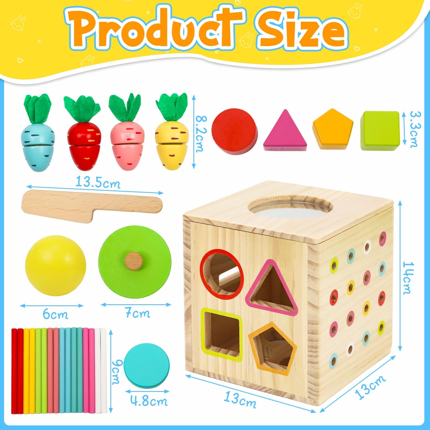 LZDMY Baby Wooden Montessori Toys for 1 year old, Baby Sensory Toys 6 in 1 Activity Cube Balls Drop Carrots Cutting, Educational Sorting Toy for Toddlers Aged 1-3, Babies Birthday Gifts