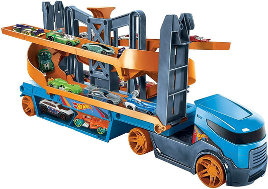 Hot Wheels City Lift & Launch Hauler Vehicle with Storage for up to 20 1:64 Cars, Lift and Launch Feature and 1 Hot Wheels Car, for 3 Year Olds and Up - GNM62