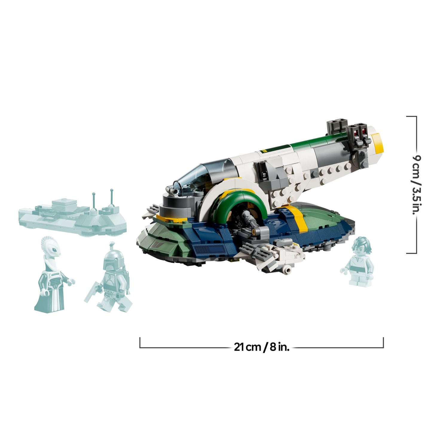 LEGO Star Wars 75433 Jango Fett's Starship with rotating wings and three minifigures from Attack of the Clones.