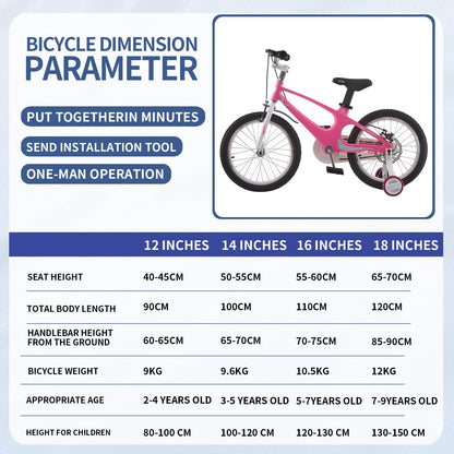 BSTSEL children's pink 14-inch bicycle with stabilizers and double brakes, designed for boys and girls, perfect kids bike gift