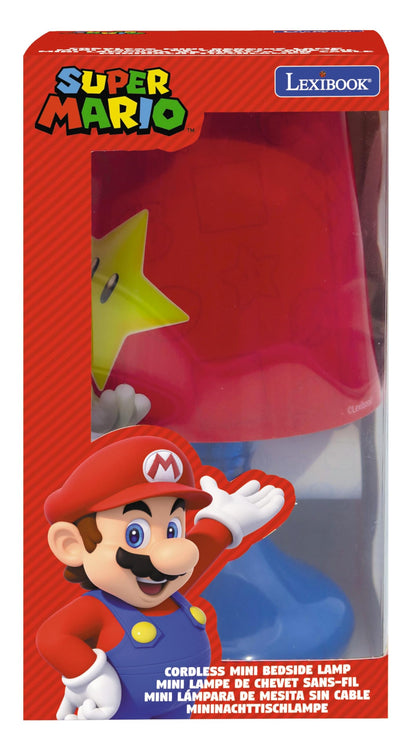 Red LEXIBOOK cordless mini bedside lamp and nightlight with Nintendo design, compact and portable for easy bedside illumination.