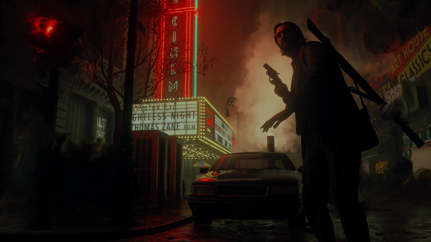 Alan Wake 2 Deluxe Edition PS5 game case with artwork and branding from Epic Games, featuring the game's title and cover art.