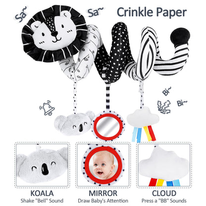 Joyreal Spiral Pram Toys for Babies - Black and White High Contrast Newborn Toy, Car Seat, Rattles, Sensory Cards, Baby Books 0-12 Months Gifts for Girls Boys
