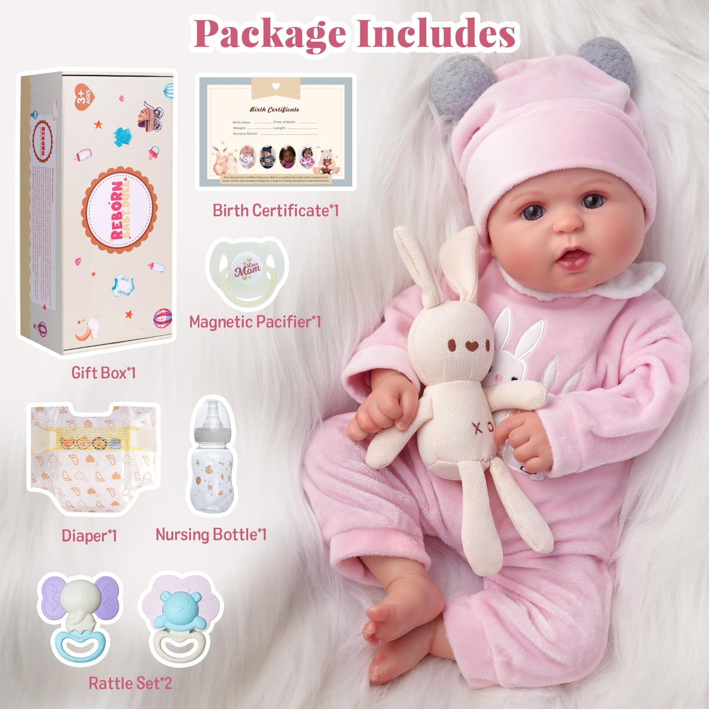BABESIDE 20-inch lifelike reborn baby doll with soft body, open eyes, realistic features, clothes, and play accessories for girls.