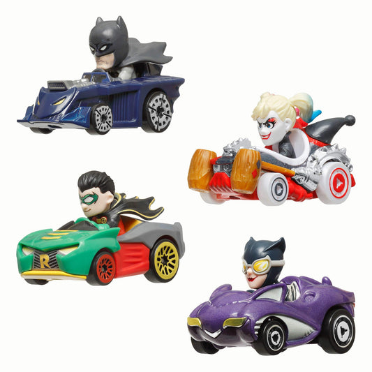 Hot Wheels RacerVerse, Set of 4 Die-Cars 1:64 Scale Toy Cars Optimized for Driving on Hot Wheels Tracks with Pop Culture Characters as Drivers, HKD33
