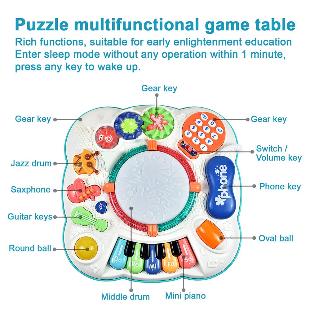 Cemirk Baby Activity Table with colorful toys, perfect for infants and toddlers aged 6-36 months, 30cm size.