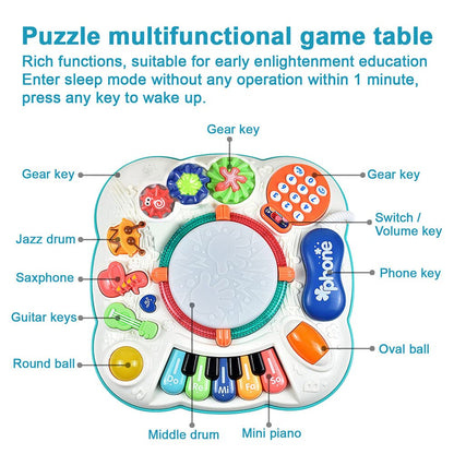 Cemirk Baby Activity Table with colorful toys, perfect for infants and toddlers aged 6-36 months, 30cm size.