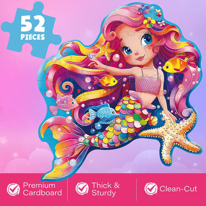 BenBen Large Floor Puzzles for Kids, 52 Pieces, 70 x 66 cm Jigsaw Puzzle for Children Age 3 Years Up, Educational Toys, Gift for Boys and Girls, Mermaid