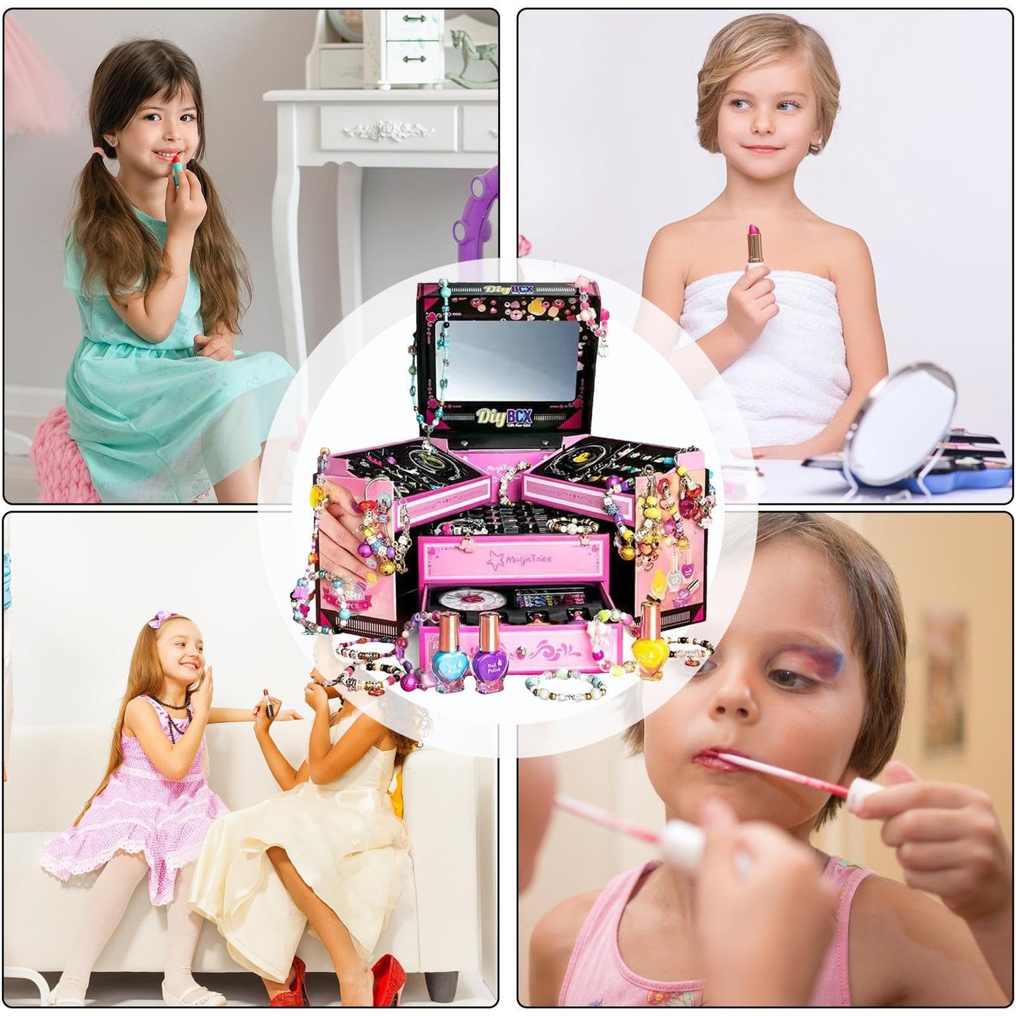 Jewellery Making Kit Kids, Jewelry Box Bracelet Making Kit Favors for Girls, D-IY Handmade Jewelry Maker Set Christmas Toy for Making Bracelets, Earrings and Necklaces