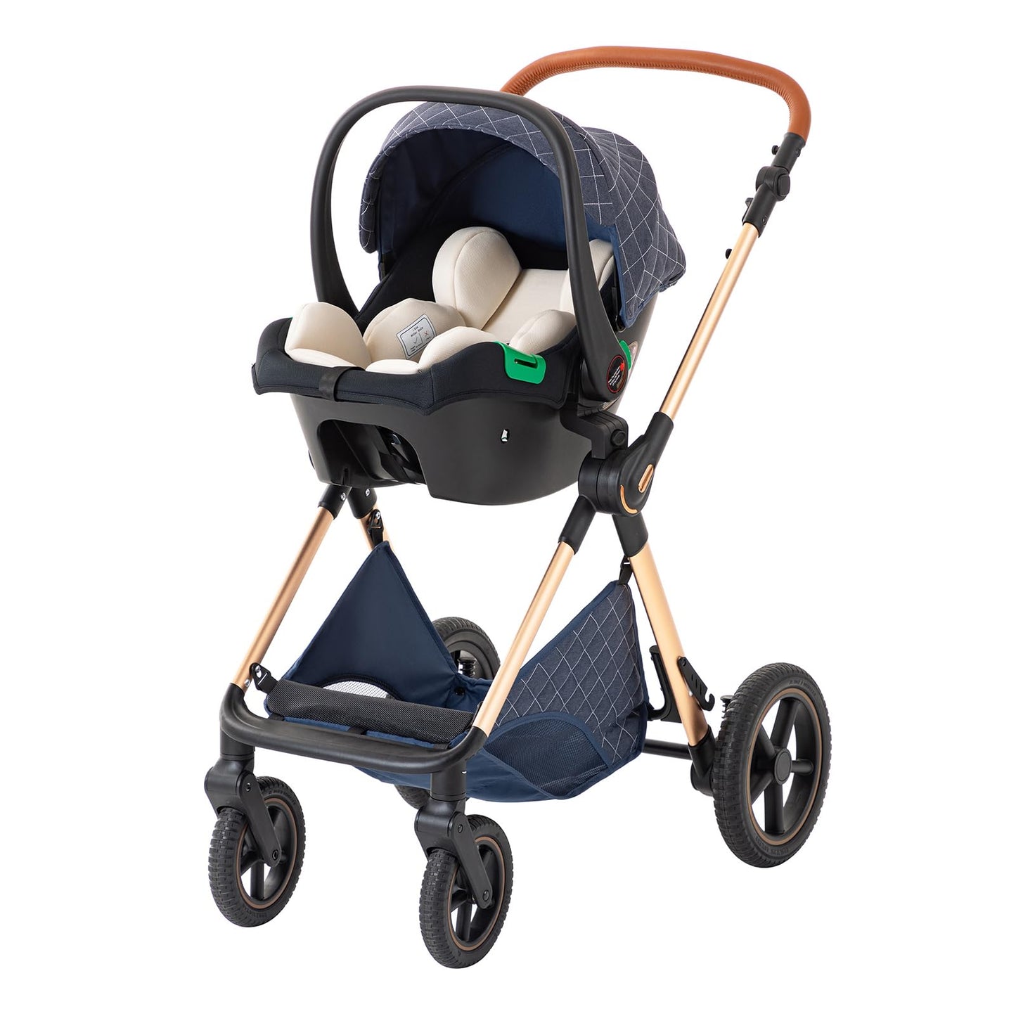 Shineey 3 in 1 Baby Stroller with Height Adjustable Handle,3 in 1 Prams Travel System, Lightweight Foldable Pushchair, Prams with Aluminum Frame for Portable Baby Carriage