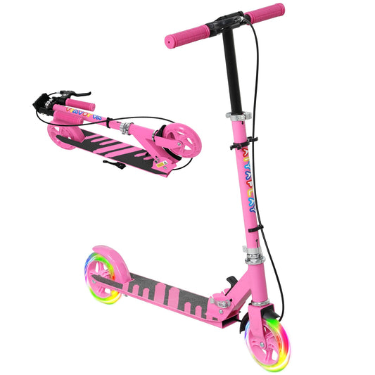 AIYAPLAY Scooter for Ages 3-8 Years, Folding Kick Scooter with Adjustable Handle, Two Light Up Wheels, Handbrake, Rear Brake, Pink