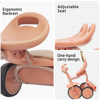 UBRAVOO Baby Tricycle, Foldable Toddler Trike with Pedals, Cool Lights, Durable Wheels and Comfortable Seat, Baby First Walker Trike for 1-5 Years Old Girls, Boys (Pink-black)