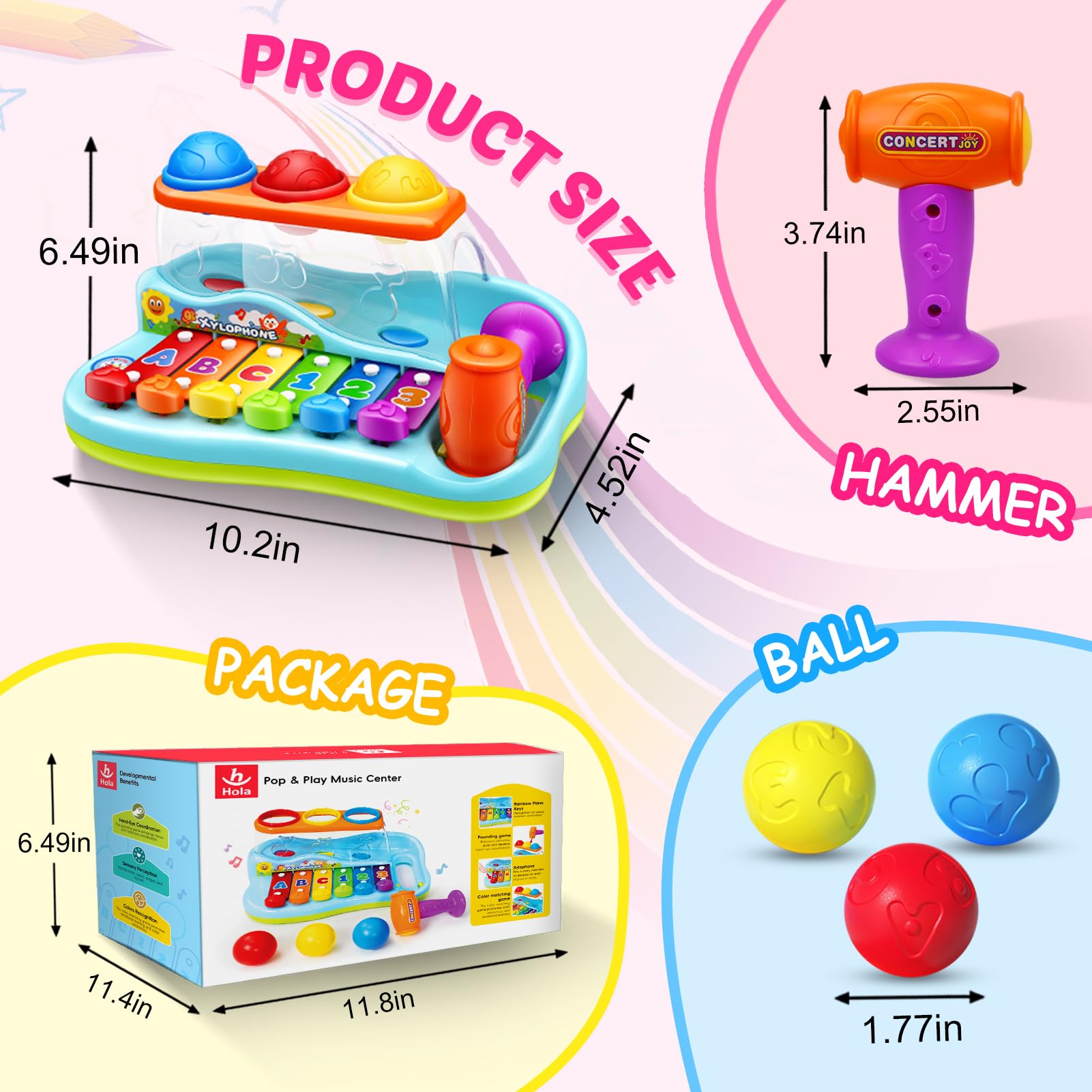 Kaysaitoy baby xylophone toy for 1-year-old children, with colorful keys and hammer, ideal for early educational play and musical fun.