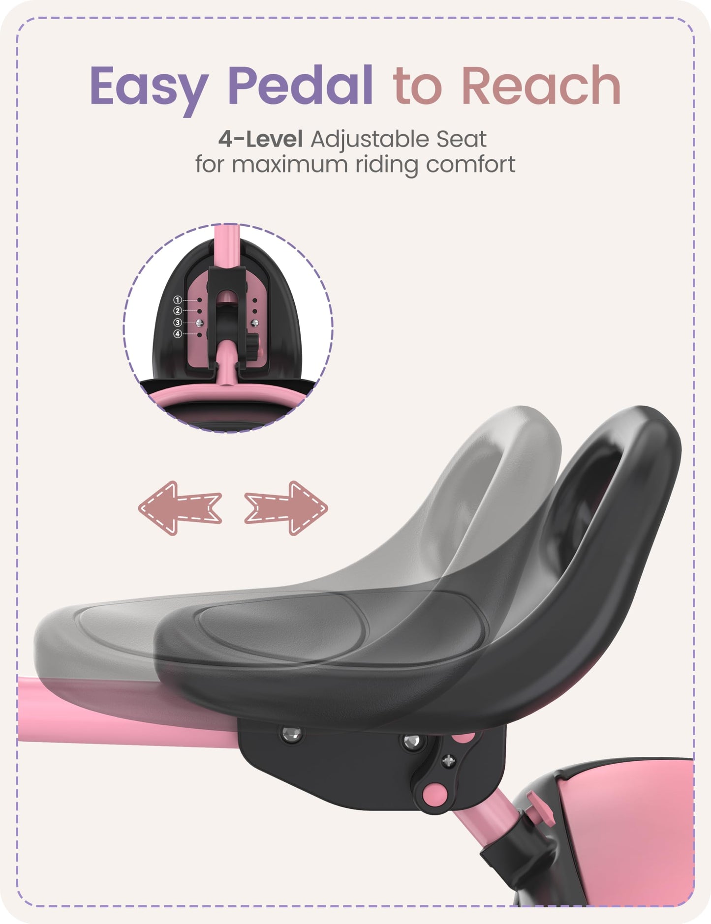 Pink besrey kids tricycle for toddlers aged 18 months to 5 years, featuring a sturdy frame and toddler-friendly design.