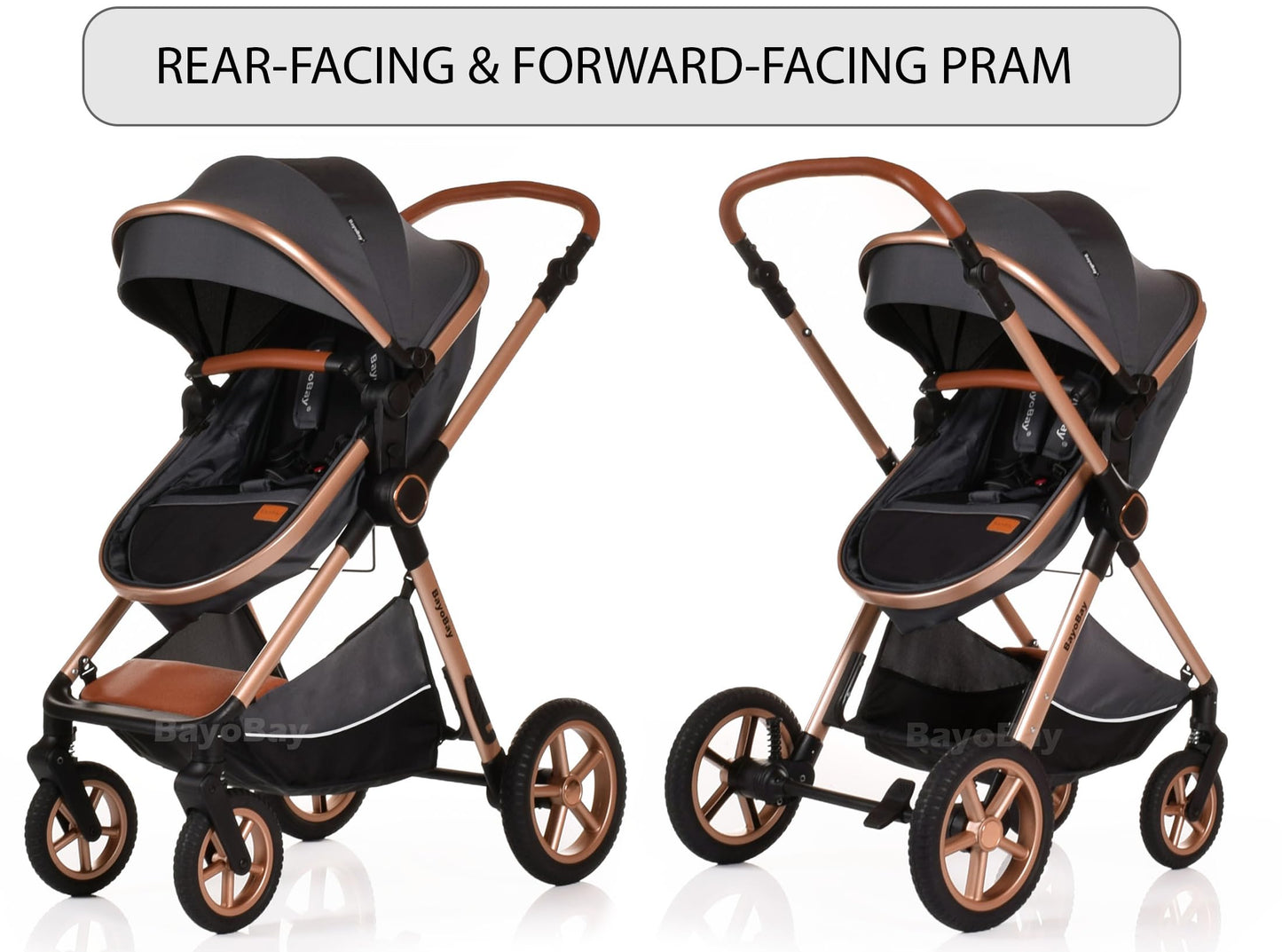 Baby Pram Pushchair Buggy Stroller 3 in 1 Child Lightweight Folding Stroller 3 in 1 Travel System Pram for Newborns Toddlers from Birth New 2026 Style LEDs, FREEBIES (BBC - Grey Gold, BBC)