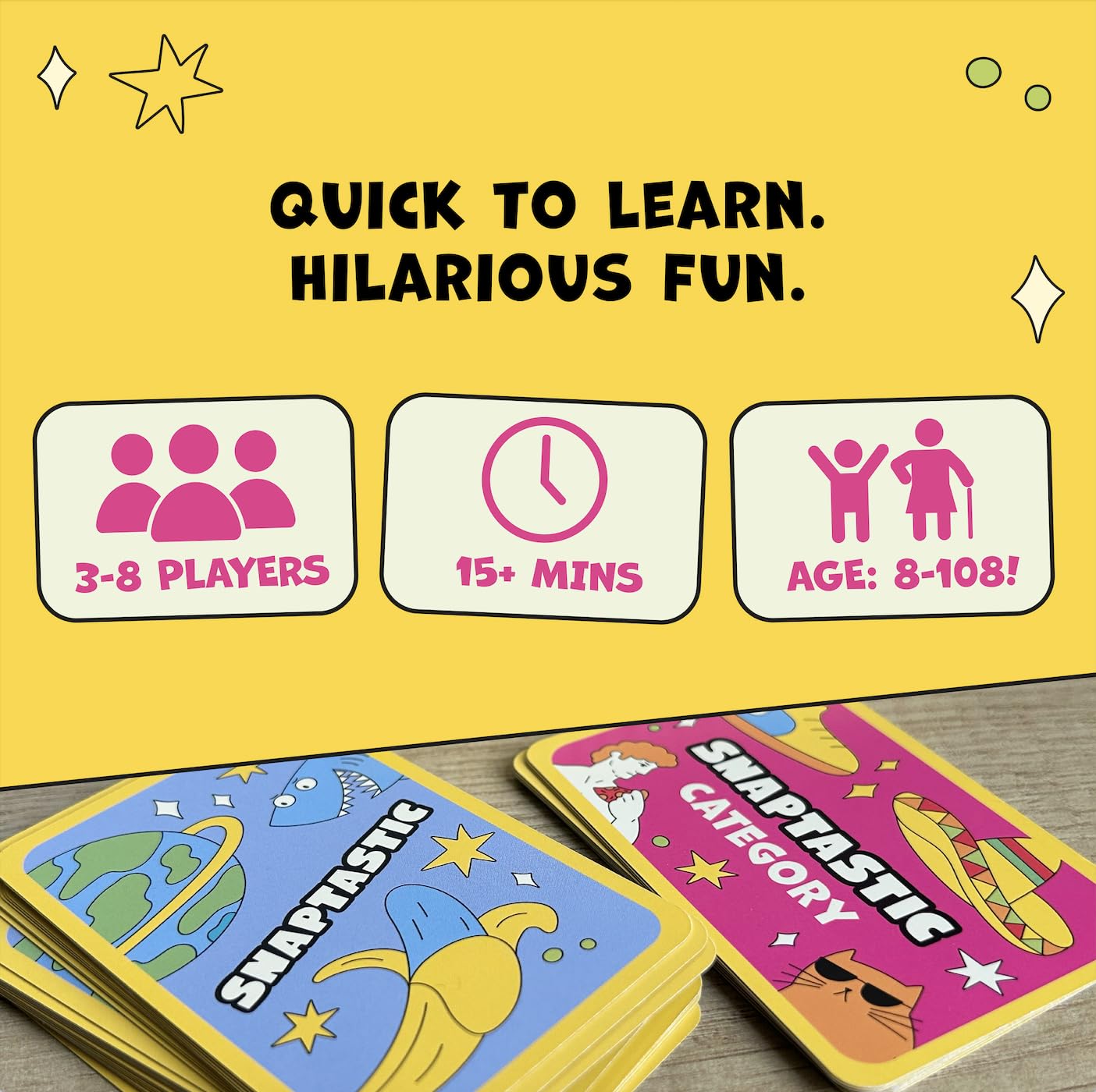 Snaptastic: The Hilarious Game of Snap-Reactions and Ridiculous Answers | Fast & Funny Game for Kids, Teens & Adults | Easy to Learn and Perfect for Home or Travel.