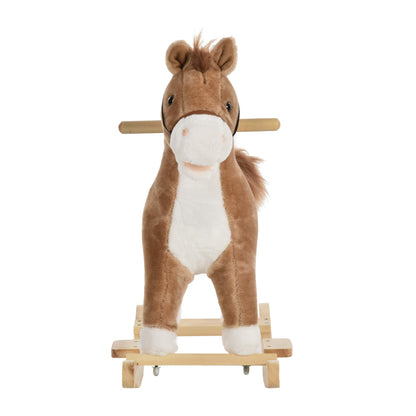 HOMCOM Kids Plush Rocking Horse w/Sound Moving Mouth Wagging Tail Children Rocker Ride On Toy Gift 3-6 Years Brown