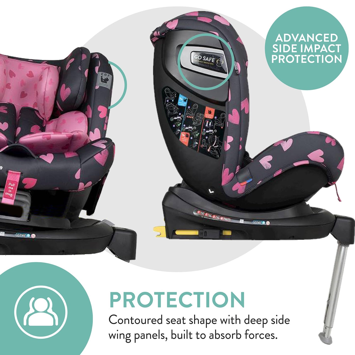 Cosatto All in All Rotate 360° Swivel Spin Car Seat - Group 0+123, 0-36 kg, 0-12years, ISOFIX, ERF, Anti-Escape (Charcoal Lighthearted)