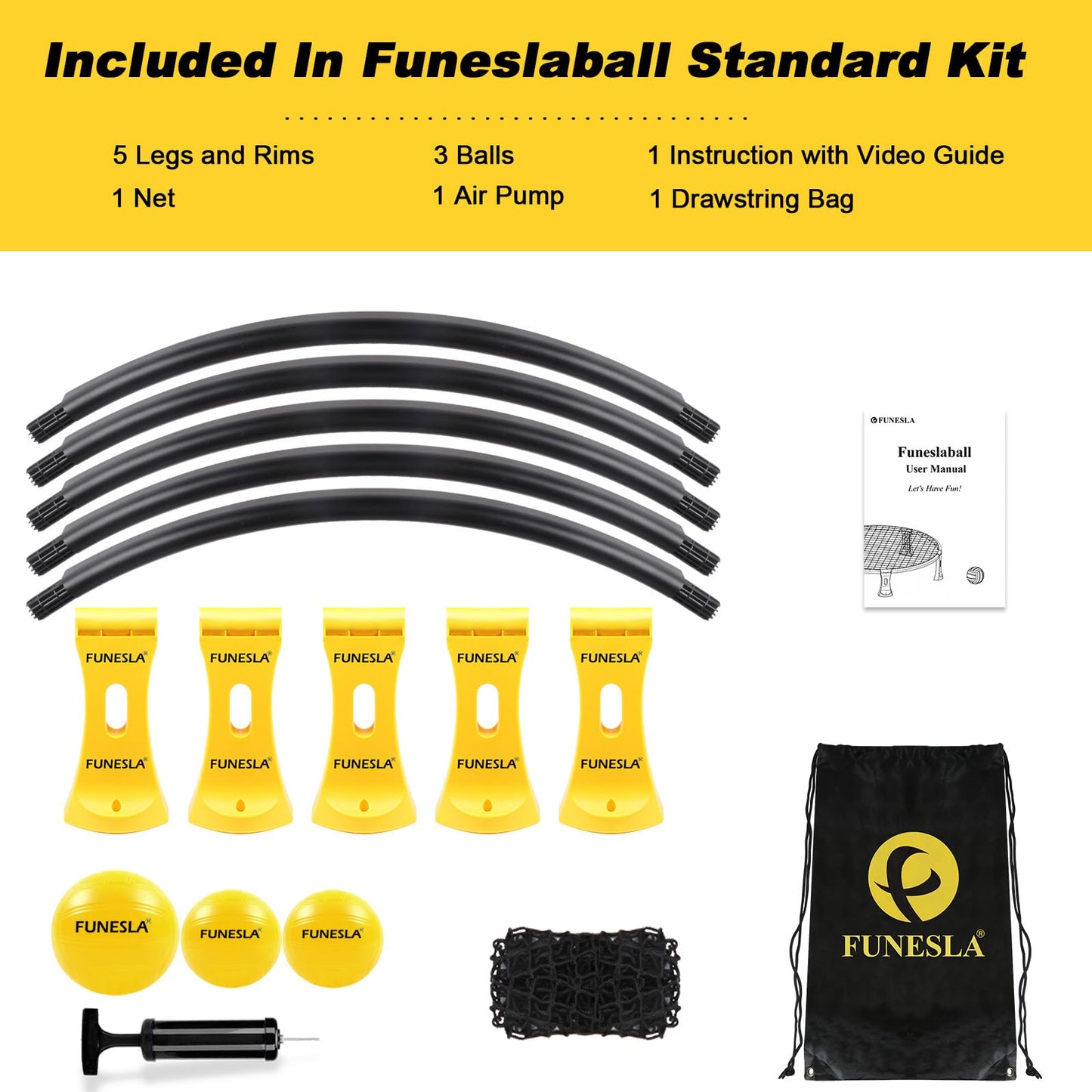 Funeslaball Outdoor Ball Game Set, Roundnet Game Set Standard 3 Balls Kit With Drawstring Bag for Garden Beach Park Backyard and Indoor