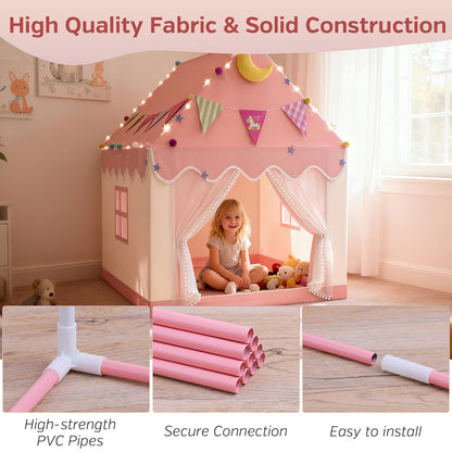 Kids Tent - 2 In 1 Kids Play Tent Children's Playhouse Indoor with Star Lights,Large Play Tent for House Outdoor Playground Children's Birthday Present