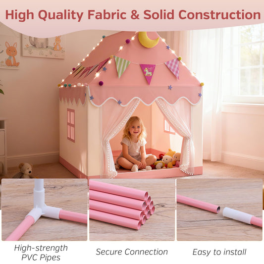 Kids Tent - 2 In 1 Kids Play Tent Children's Playhouse Indoor with Star Lights,Large Play Tent for House Outdoor Playground Children's Birthday Present