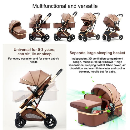 YCKEGEW Double Baby Stroller for Infant and Toddler Reversible Bassinet Twins Pram,Detachable Pushchair Side-by-side Multi-Position Reclining Seats,Folding Prams Trolley (Color : Brown)