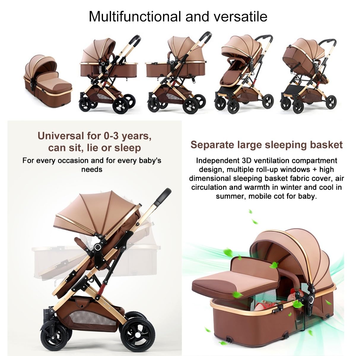 Double Baby Stroller for Infant and Toddler Reversible Bassinet Twins Pram,Detachable Pushchair Multi-Position Reclining Seats,Folding Prams Trolley (Color : Gray)