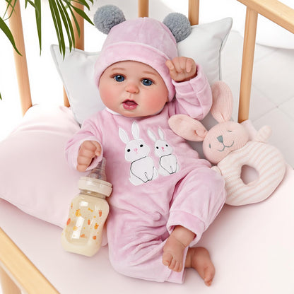 BABESIDE 20-inch lifelike reborn baby doll with soft body, open eyes, realistic features, dressed girl doll with accessories.