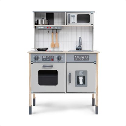 Jeridoo Wooden kitchen Little Chef's Kitchenette set with light-up oven, microwave, ice maker, Pretend Playset for Toddlers 3-6 years