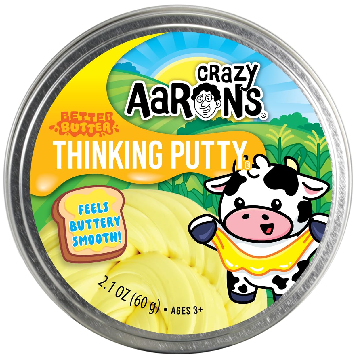 Yellow Crazy Aaron's Better Butter Thinking Putty with buttery smooth texture, 2.1 oz, suitable for ages 3 and up.
