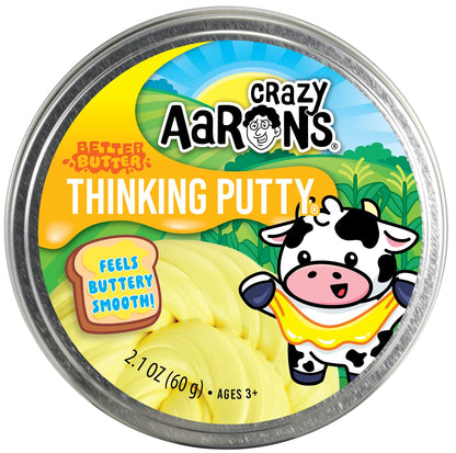 Yellow Crazy Aaron's Better Butter Thinking Putty with buttery smooth texture, 2.1 oz, suitable for ages 3 and up.