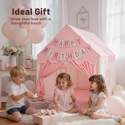 Pink Wilwolfer kids play tent for toddlers, indoor princess playhouse with windows and door, ideal toy house for girls' imaginative play