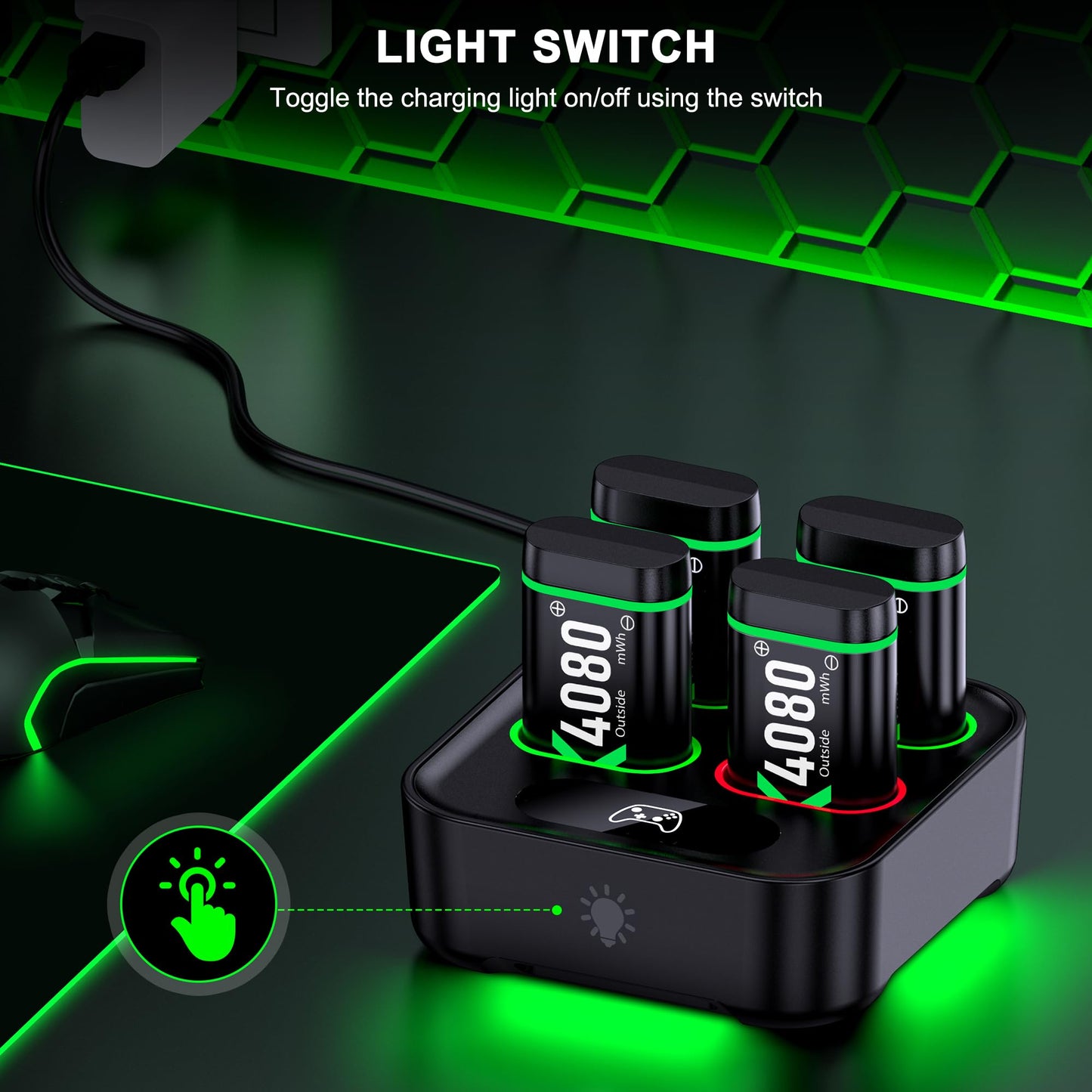 HEYLICOOL rechargeable battery packs for Xbox Series X|S and Xbox One controllers with charging dock and 20+ hours gaming time.