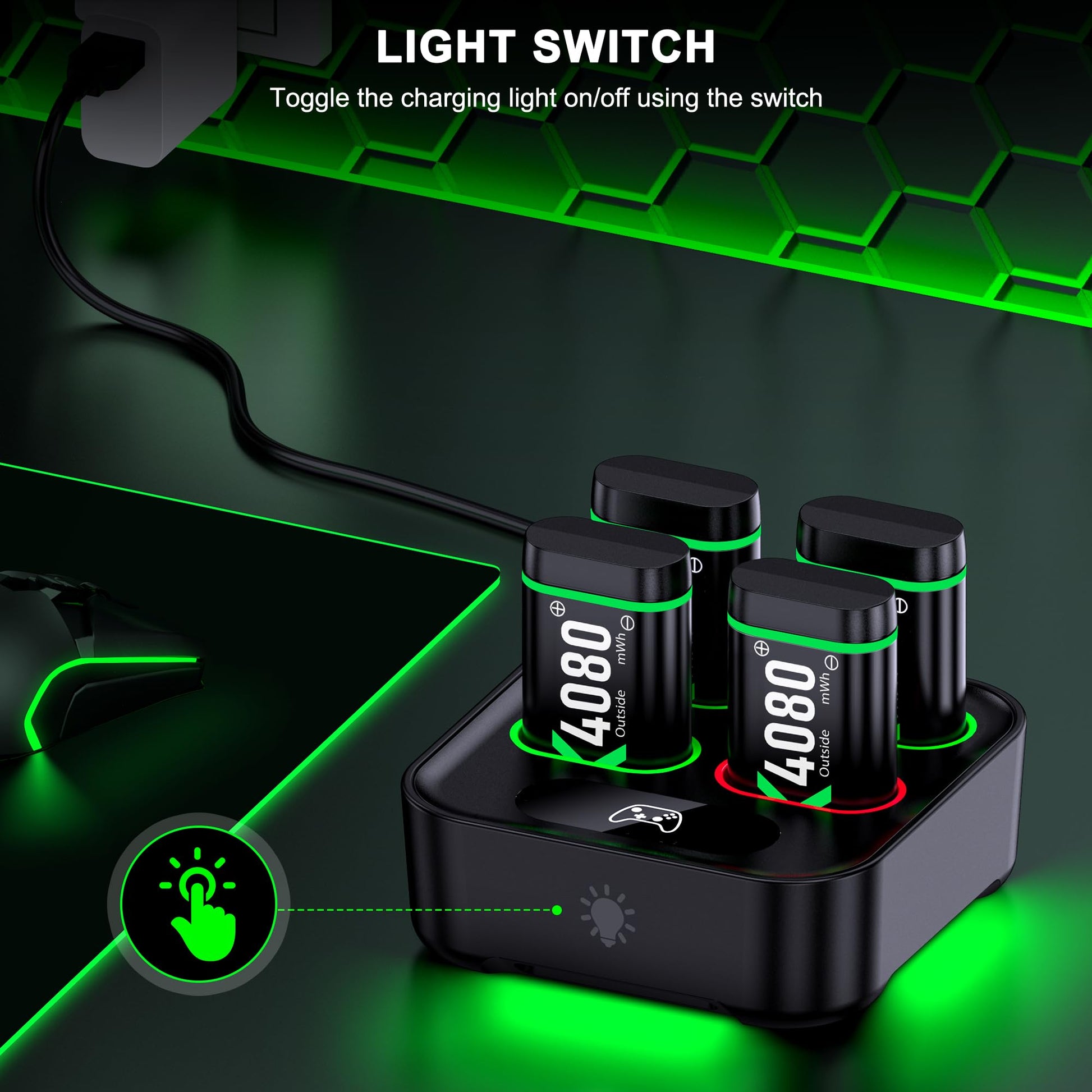 HEYLICOOL rechargeable battery packs for Xbox Series X|S and Xbox One controllers with charging dock and 20+ hours gaming time.