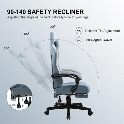 GTPLAYER Fabric Gaming Chair with Footrest, Ergonomic Computer Desk Chair with Pocket Spring Cushion Home Office High Back Support Lumbar Support Heavy Duty Wide