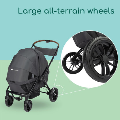 Bebeconfort Helios, Double Pram from Birth, 0-4 Years, 0-22kg, 2 Face-to-face Seats, Large All-Terrain Wheels, Compact Folding, Trolley on Wheels, Protective Canopy, Mineral Graphite