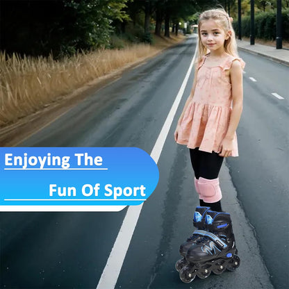 Blue ERNAN adjustable kids inline skates with light-up wheels, suitable for boys and girls, perfect for beginners and youth.