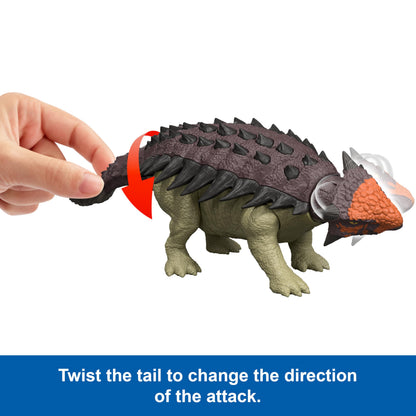 Mattel Jurassic World Rebirth Wild Roar Dinosaur Toy, Posable Ankylosaurus Figure, Tail Controlled Head Butt & Multi Attack & Sound, Digital Play, JGB90