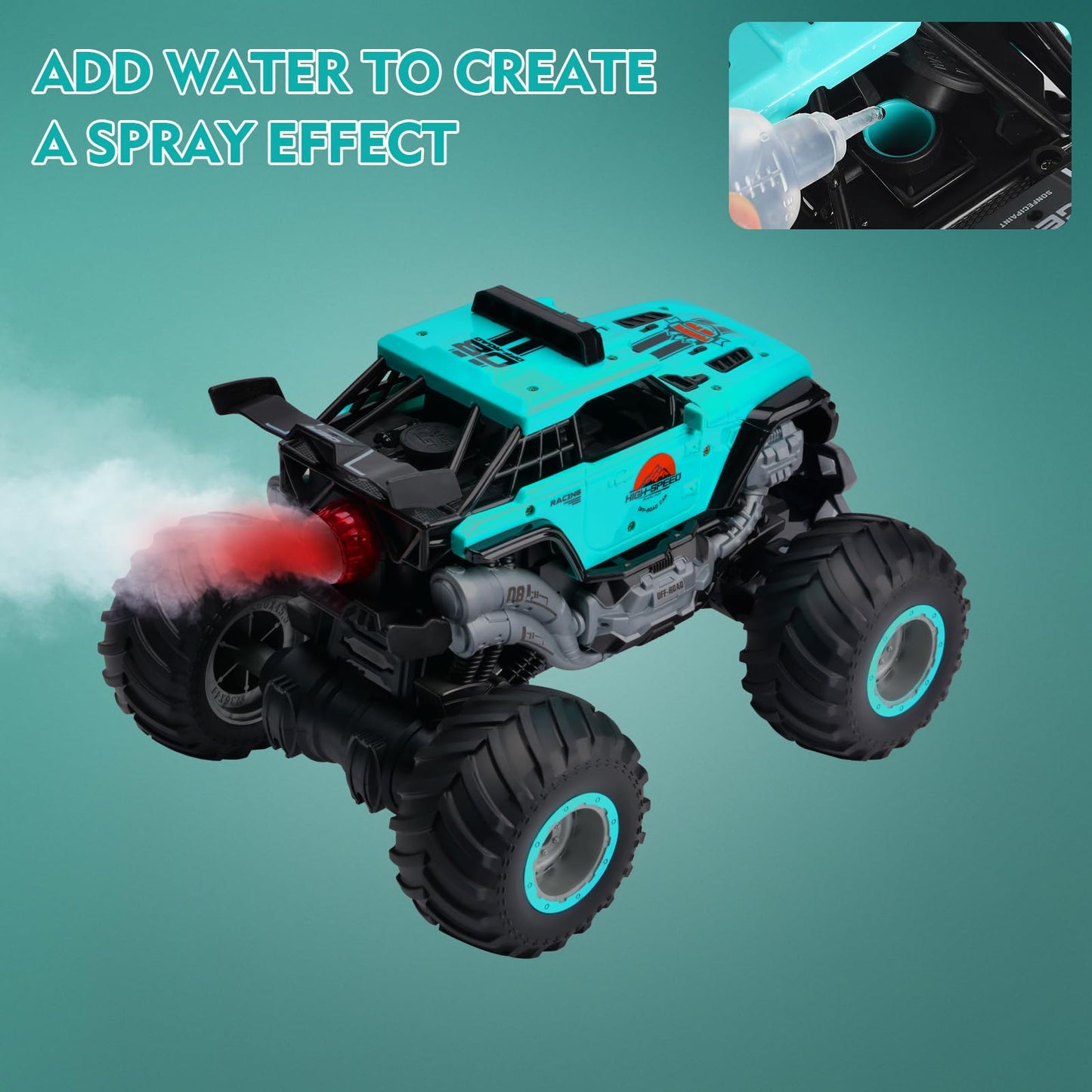 iBlivers Remote Control Monster Truck, 2.4GHz All Terrain RC Cars, Remote Control Monster Car with 2 Batteries, Spray RC Truck for Boys 4-7 8-12 and Girls
