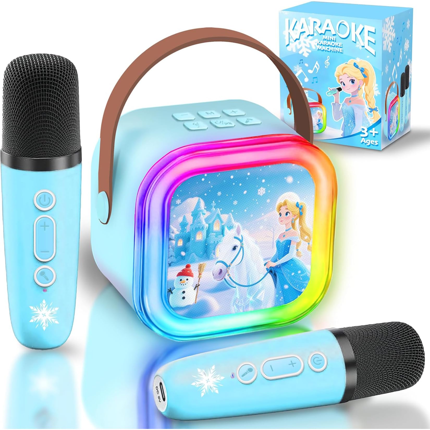 Omiowl girls' birthday toy set with Frozen princess theme, includes karaoke machine and two microphones for kids aged 3 to 8.