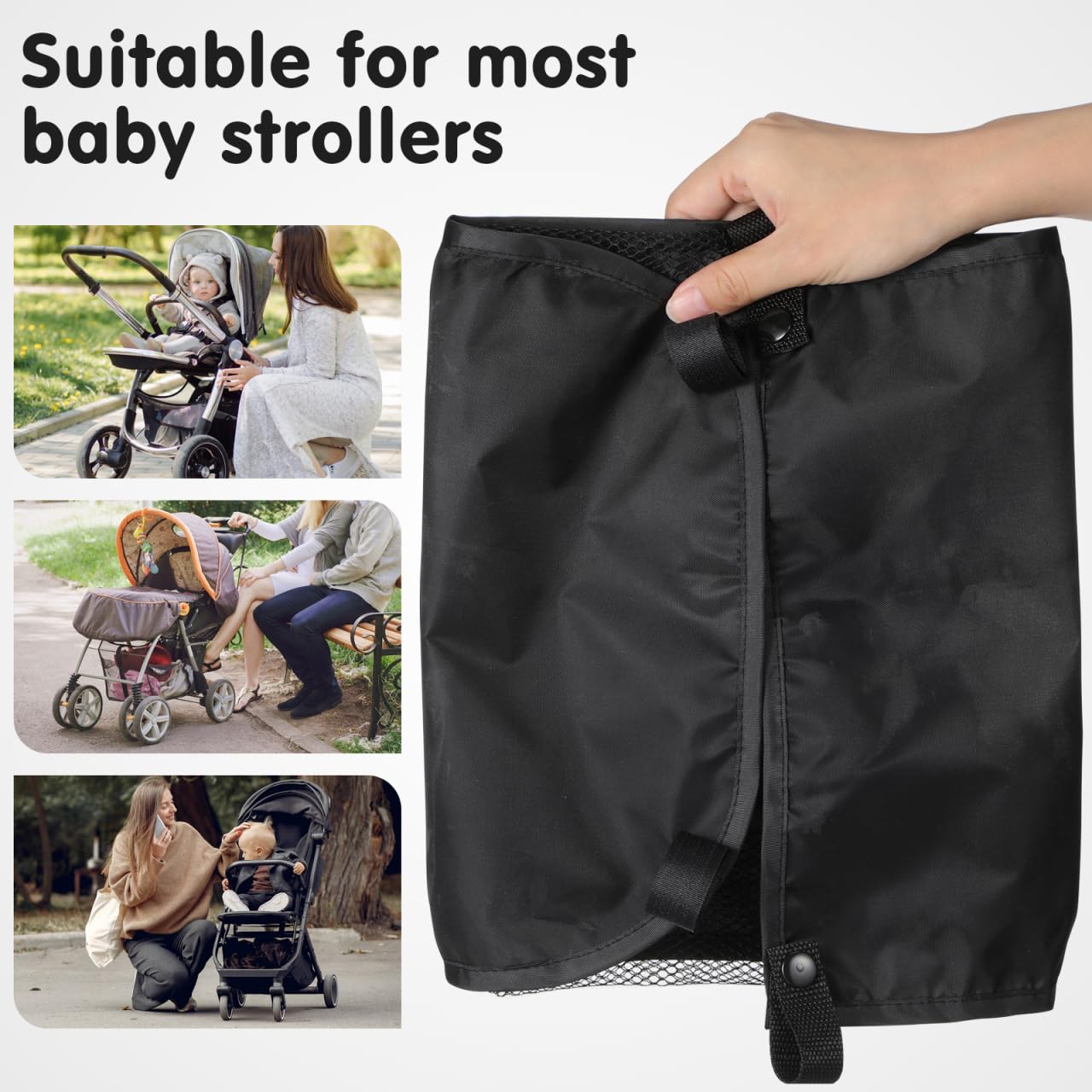 VICASKY baby stroller bottom basket in black, universal storage bag attached to pushchair for shopping and stroller organization