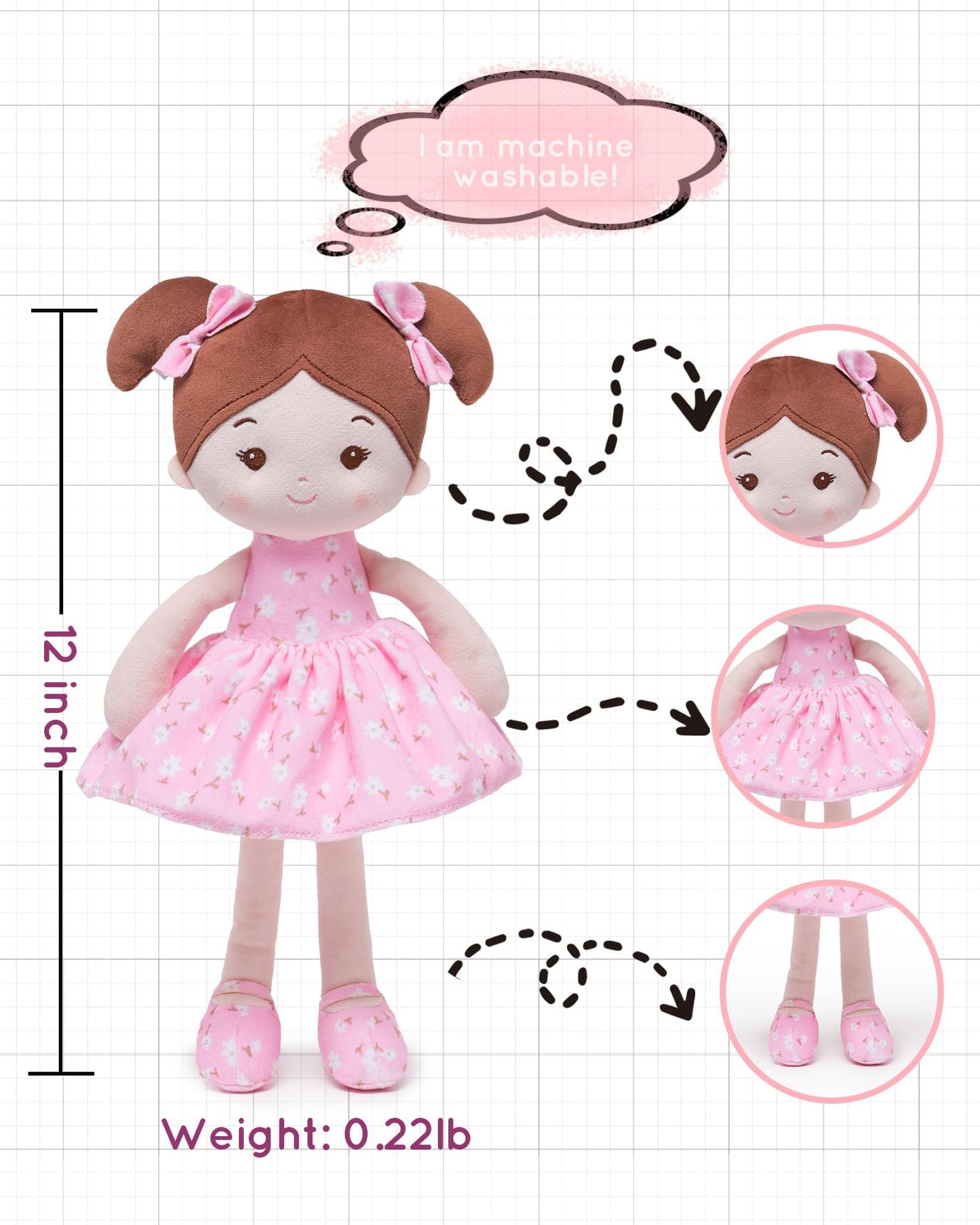 LeyaDoll Soft Baby Doll-12inch-Best Gift for Your Little One-FloraBelle(Pink)