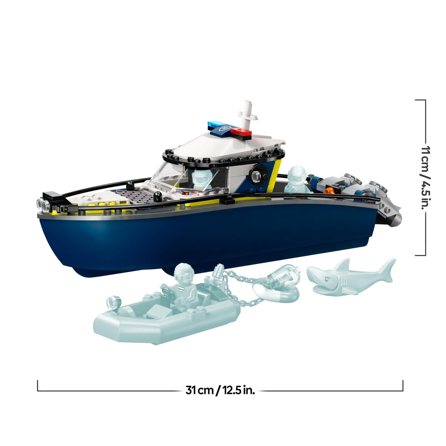 LEGO City Police Boat Chase Set - incl. 2 Boat Toys, 3 Minifigures & a Shark Animal Figure - Gift for 6+ Year Old Boys & Girls - 60456