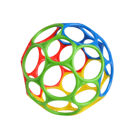 Bright Starts Oball Easy Grasp classic ball toy in red, yellow, green, and blue, designed for infants aged newborn and up.