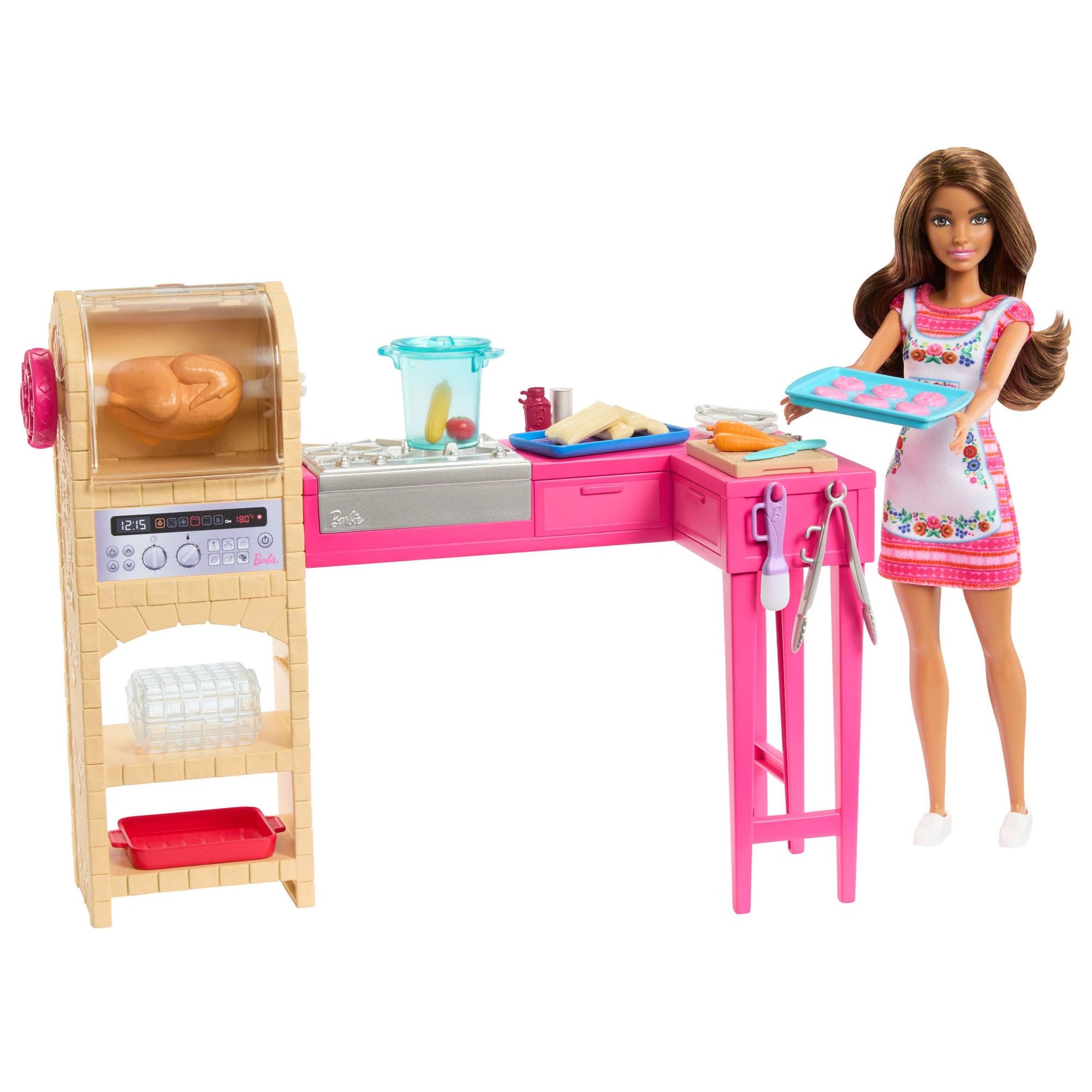 Barbie Teresa fashion doll and kitchen playset with accessories including color-change cookies, perfect for imaginative play
